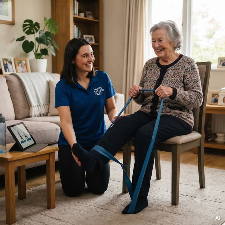 Physiotherapist arriving at a patient's front door with equipment bag